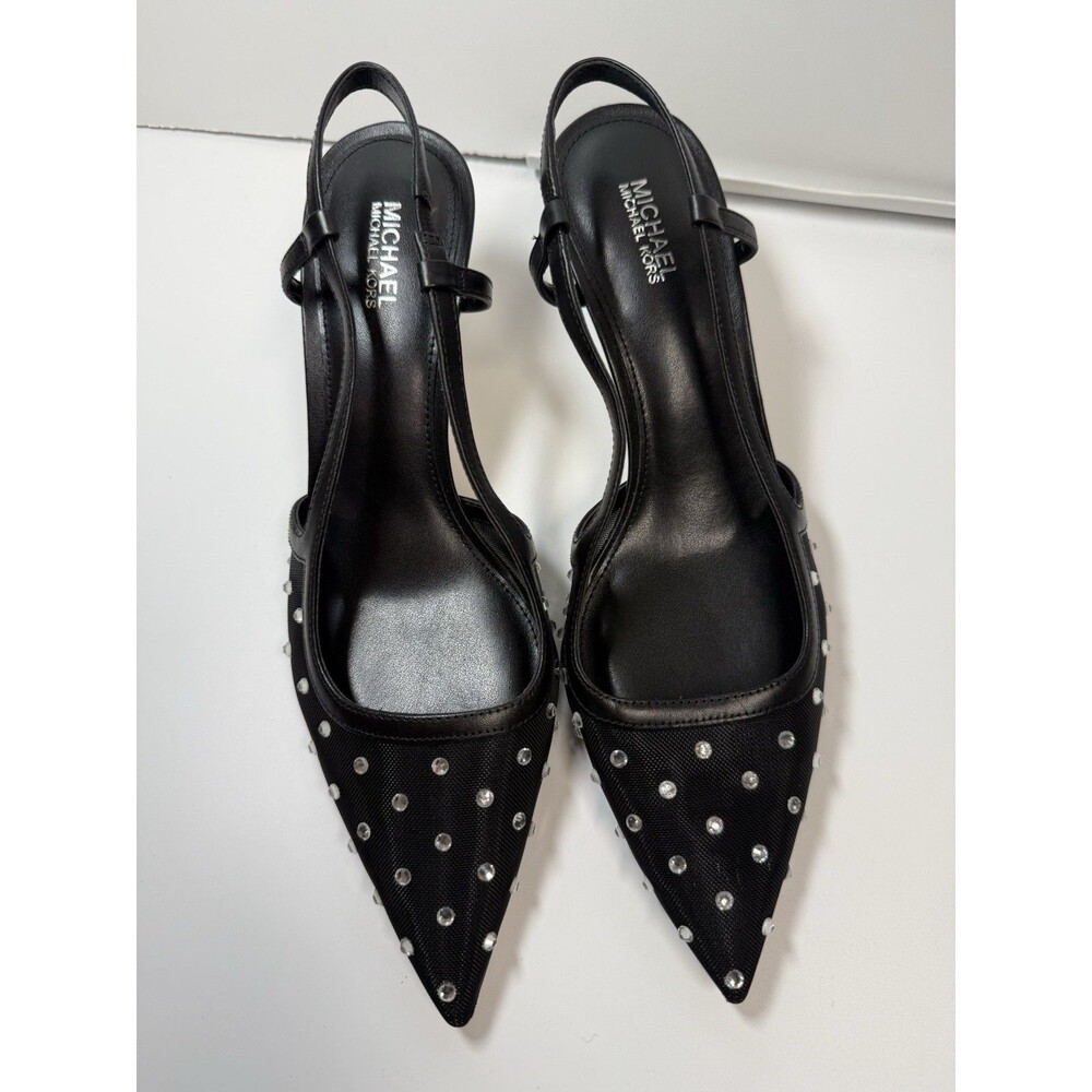 Michael Kors Alora Crystal Embellished Mesh Slingback Pump In Black Sz 8 New - Picture 2 of 8